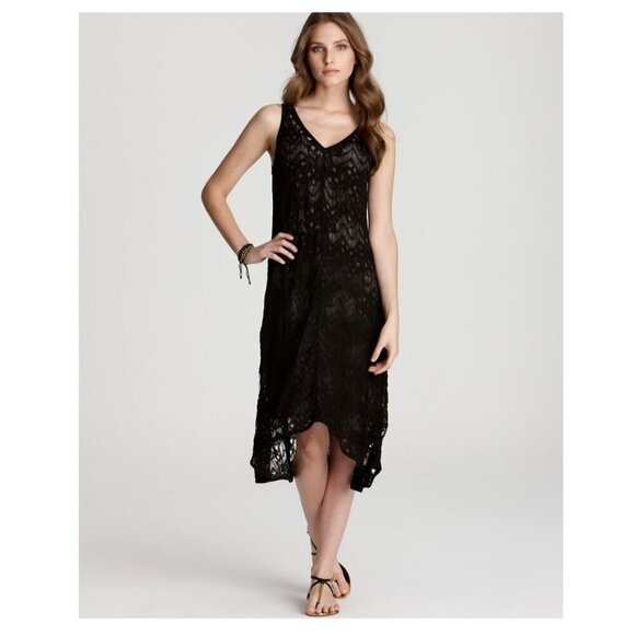 Eileen Fisher Black Crochet Lace Sleeveless Midi Dress Large Romantic Coqette - Picture 1 of 14